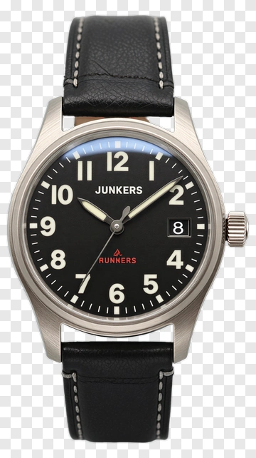 Junkers Watch With Black Leather Strap PNG