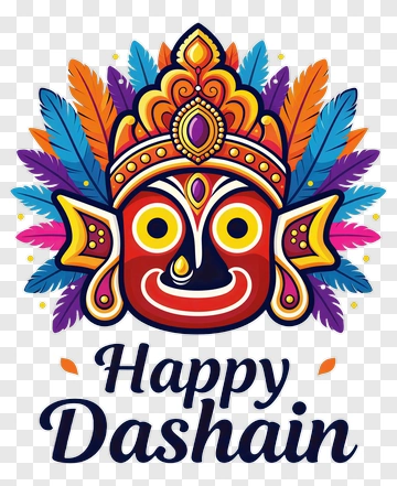 Dashain Mask With Colorful Feathers PNG
