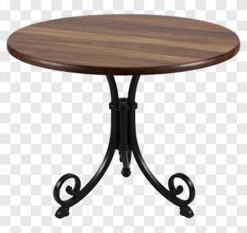 Round Table With Wooden Top And Iron Legs PNG