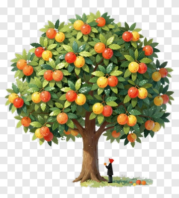 Child Standing Under Fruit Tree PNG