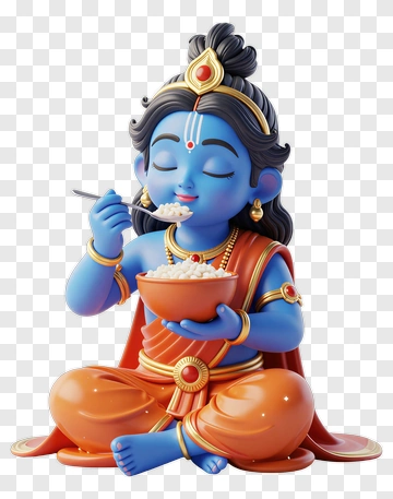 Blue-skinned Krishna Eating Rice PNG