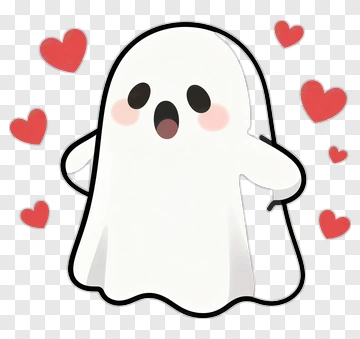 Cute Ghost With Red Hearts PNG