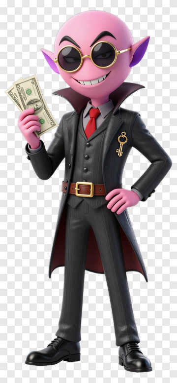 Pink Vampire Cartoon Character Holding Money PNG