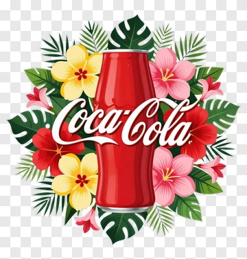 Coca-Cola Can Surrounded By Tropical Flowers PNG