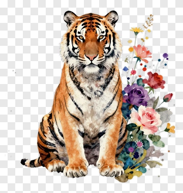 Tiger Surrounded By Flowers PNG