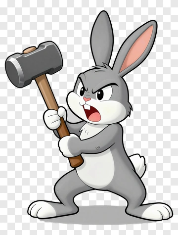 Angry Rabbit Holding Hammer PNG