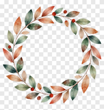 Watercolor Leaf And Berry Wreath PNG