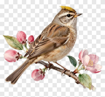 Bird Perched On Apple Blossom Branch PNG