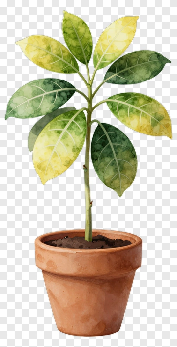 Watercolor Potted Plant With Variegated Leaves PNG