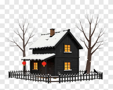 Cozy Winter House With Lanterns PNG