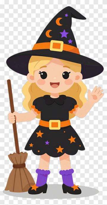 Happy Cartoon Witch Child Waving PNG