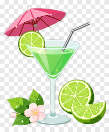 Green Martini With Lime And Pink Umbrella PNG