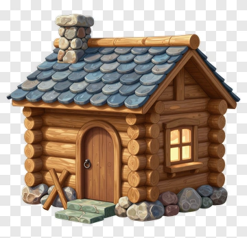 Cozy Log Cabin With Stone Chimney PNG