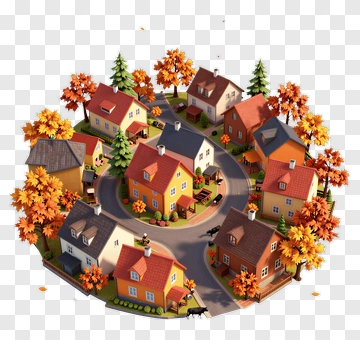 Autumn Village With Colorful Houses PNG