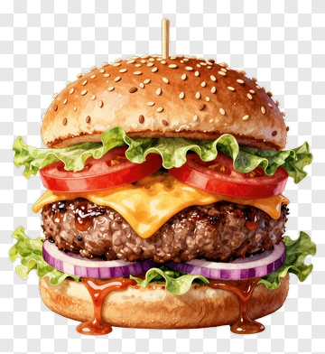 Delicious Watercolor Hamburger PNG