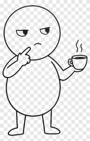 Cartoon Character Thinking With Coffee PNG