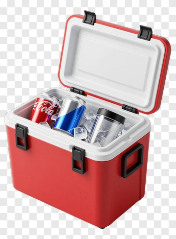 Red Cooler With Beverages PNG