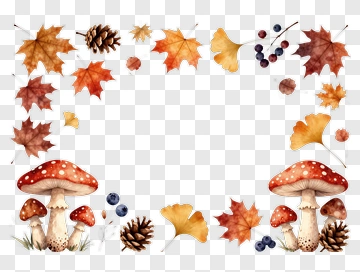 Autumn Leaves Mushrooms And Berries Frame PNG