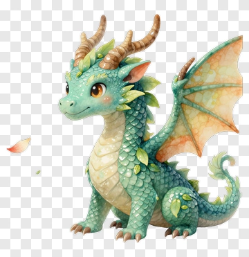 Cute Green Dragon With Leaf Details PNG