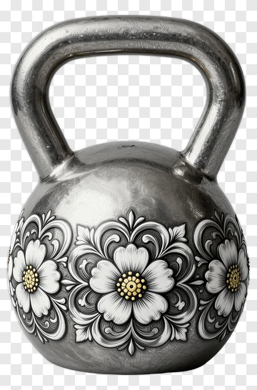 Decorative Kettlebell With Floral Pattern PNG