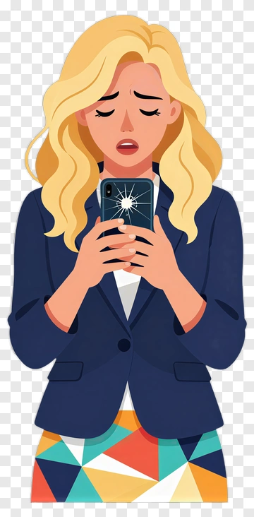Woman Holding Broken Phone PNG