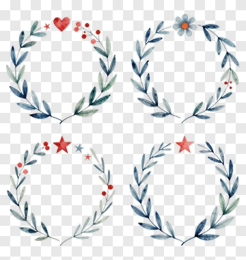 Four Watercolor Wreaths With Stars And Flowers PNG