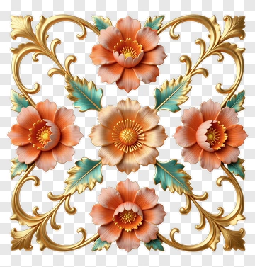 Ornate Floral Wall Decor PNG
