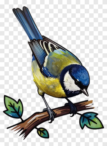 Blue And Yellow Bird On Branch PNG