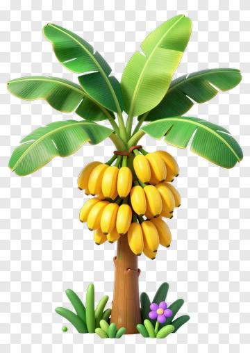 Banana Tree With Yellow Bananas And Purple Flower PNG