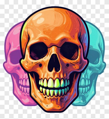 Orange Skull With Neon Teeth PNG