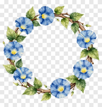 Blue Morning Glory Flower Wreath PNG
