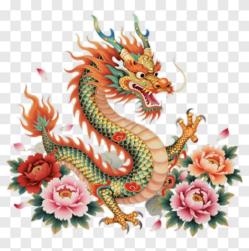 Chinese Dragon With Peonies PNG