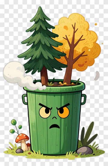 Angry Trash Can With Trees And Mushroom PNG
