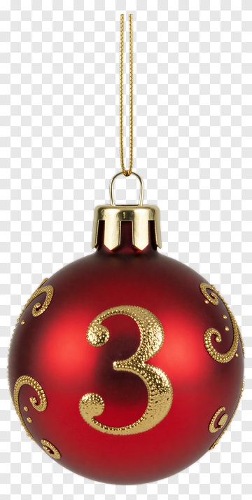Red Christmas Ornament With Number Three PNG