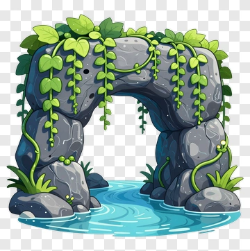 Stone Arch With Vines And Water PNG