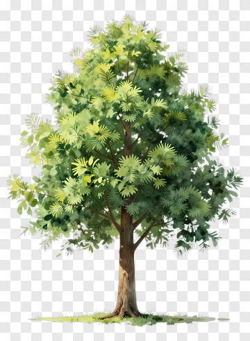 Watercolor Tree With Green Leaves PNG