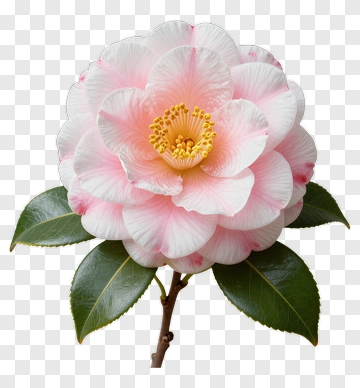 Pink Camellia Blossom With Green Leaves PNG