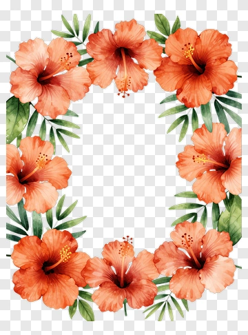 Watercolor Hibiscus Flower Frame PNG