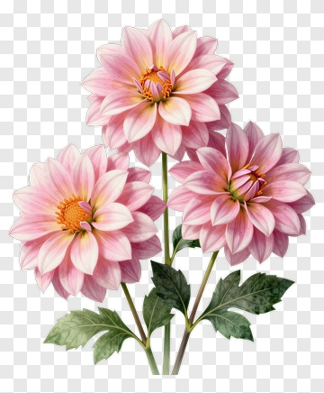 Three Pink Dahlias In Bloom PNG