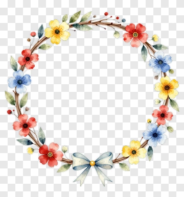 Watercolor Flower Wreath With Bow PNG