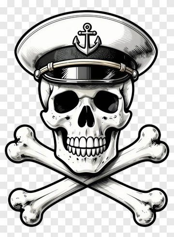 Skull And Bones With Navy Hat PNG