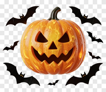 Glowing Jack-o-lantern With Bats PNG