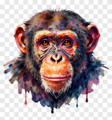 Watercolor Chimpanzee Portrait PNG