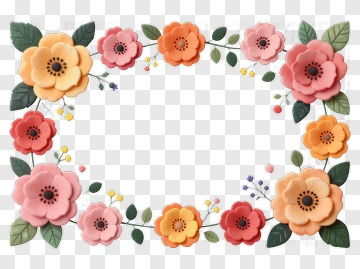 Paper Flower Frame With Pastel Blooms PNG
