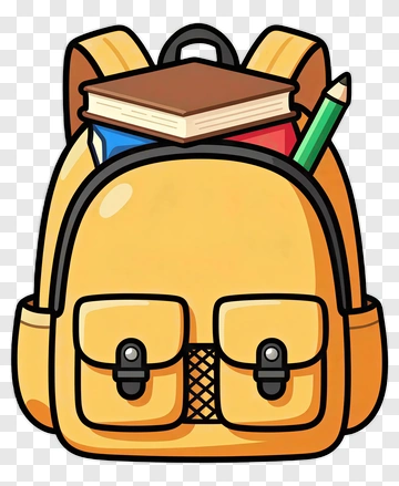 Yellow Backpack With Book And Pencil PNG