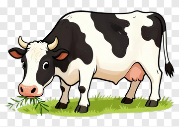 Cartoon Cow Eating Grass PNG
