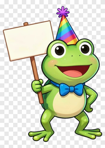 Happy Frog With Party Hat And Sign PNG