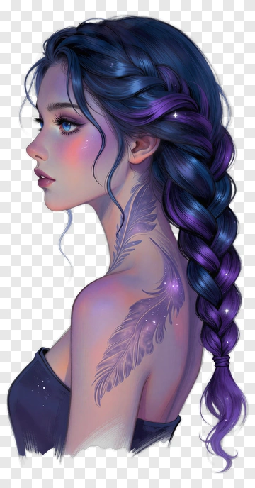 Woman With Feather Tattoo And Braided Hair PNG