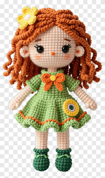 Cute Crochet Doll With Flower Hair PNG
