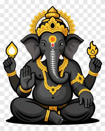 Cartoon Ganesha With Gold Accents PNG